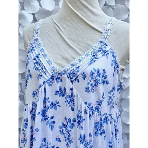 Eileen West Large Blue Floral KNIT Sleeveless Nightgown MAXI Modal NWOT - Picture 7 of 10